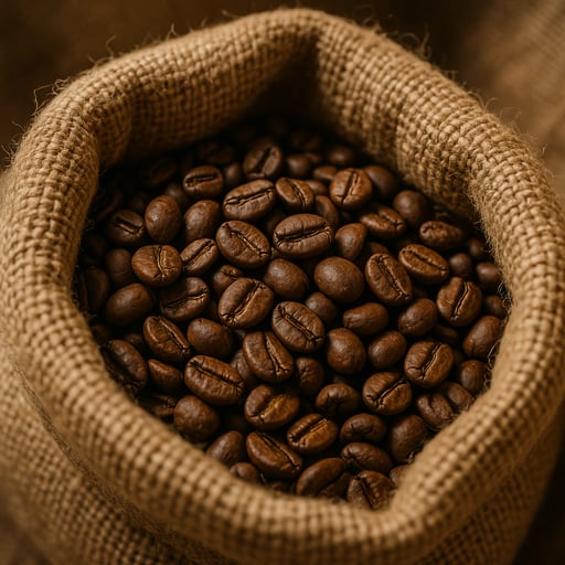 Hand-roasted single-origin coffee beans in a burlap bag showing Beanly's artisanal quality Hand-roasted single-origin coffee beans in a burlap bag showing Beanly's artisanal quality